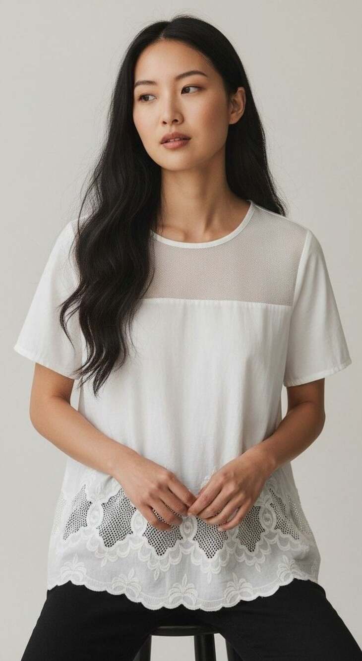The Impeccable Pig White Lace Mesh Panel Blouse